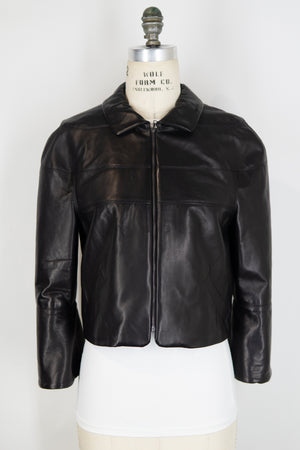 Open image in slideshow, Cropped Leather Jacket
